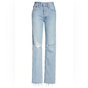 RE/DONE 90s HIGH RISE LOOSE FIT JEANS SIZE 28 BREEZY INDIGO WITH RIPS BLUE DENIM